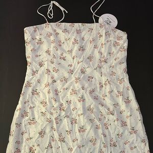 Princess Polly Floral Mini Dress with Slit Size 12 White / Pink